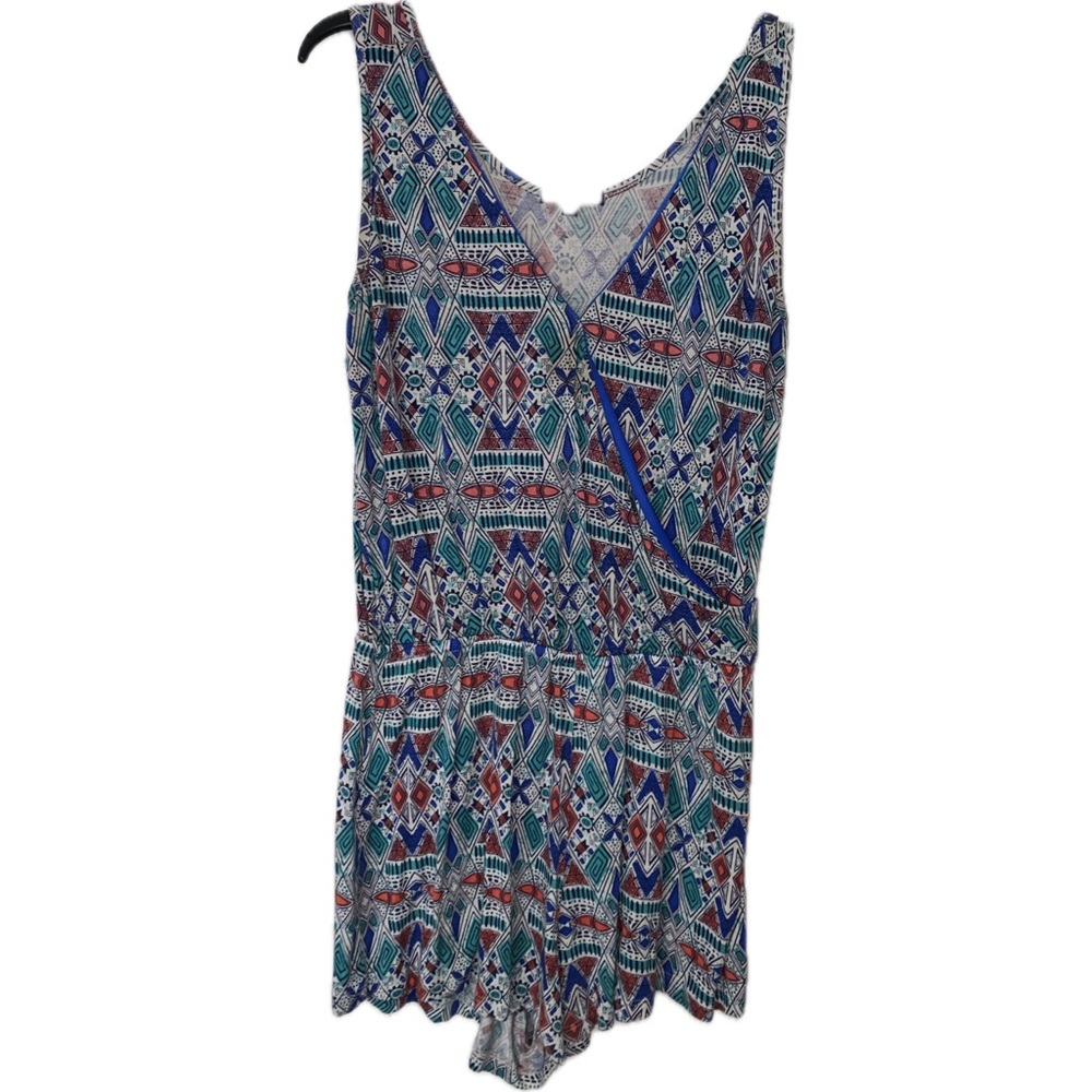 Ambiance Turquoise Blue Aztec Print Romper Shorts